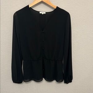 Pleione Black V-Neck Blouse